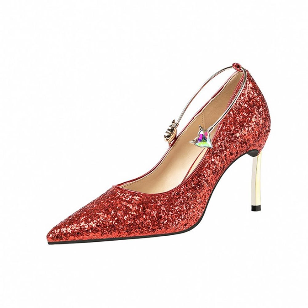 Sapatos Femininos Com Salto Agulha De Lantejoulas Com Corte Baixo E Salto Baixo