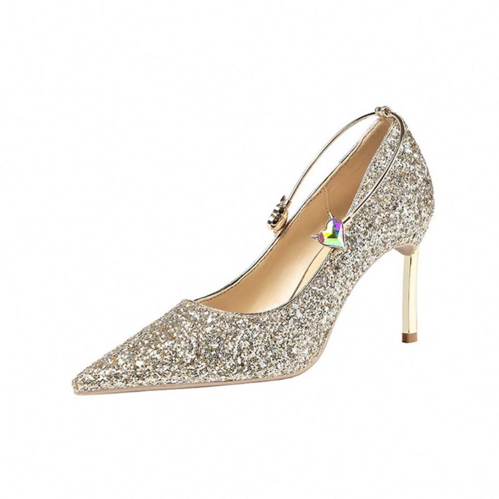 Sapatos Femininos Com Salto Agulha De Lantejoulas Com Corte Baixo E Salto Baixo