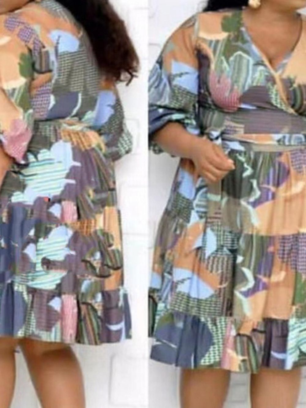 Vestido Feminino Com Cadarço E Manga Três Quartos Na Panturrilha