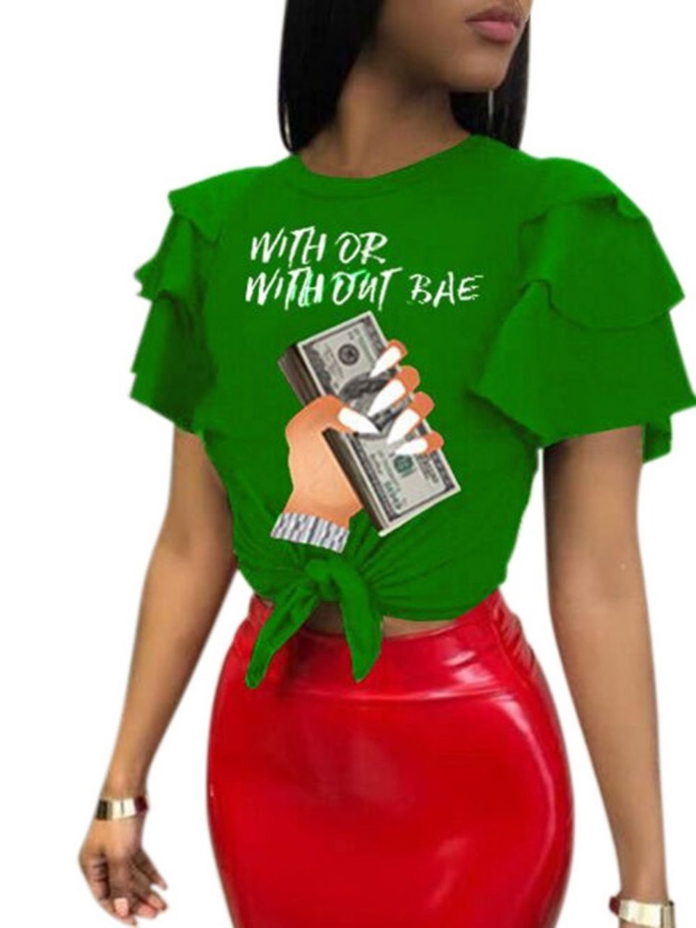 Camiseta Feminina Casual Manga Curta Curta Gola Redonda