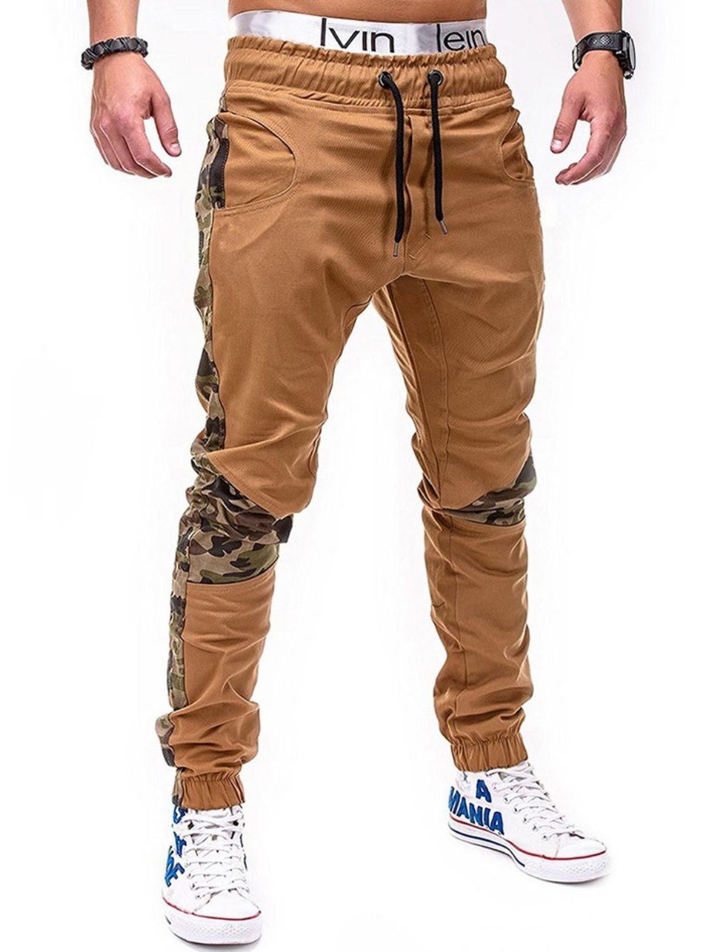 Calças Casuais Masculinas Retas De Retalhos De Camuflagem