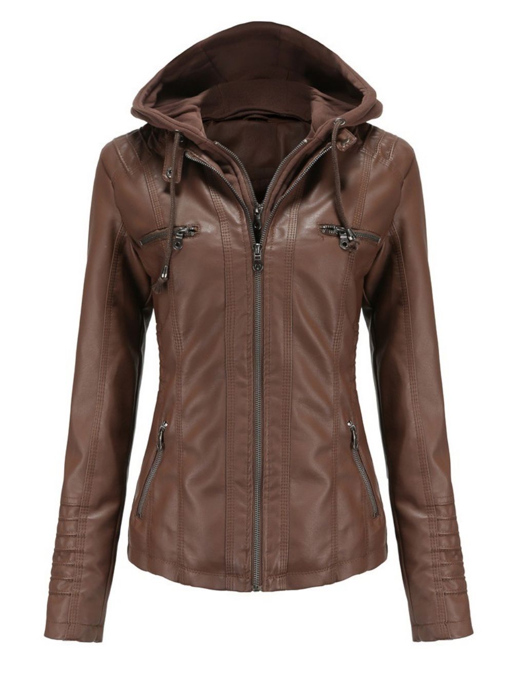 Jaqueta De Pu De Inverno Com Zíper Fino Padrão
