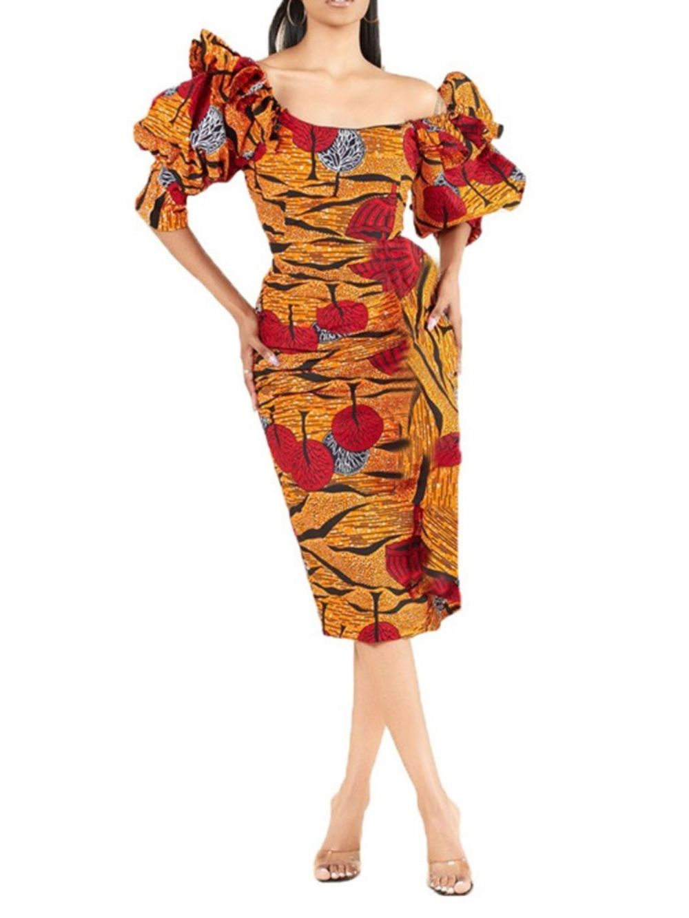 Vestido Feminino Sexy De Cintura Alta Com Manga Três Quartos Dividido