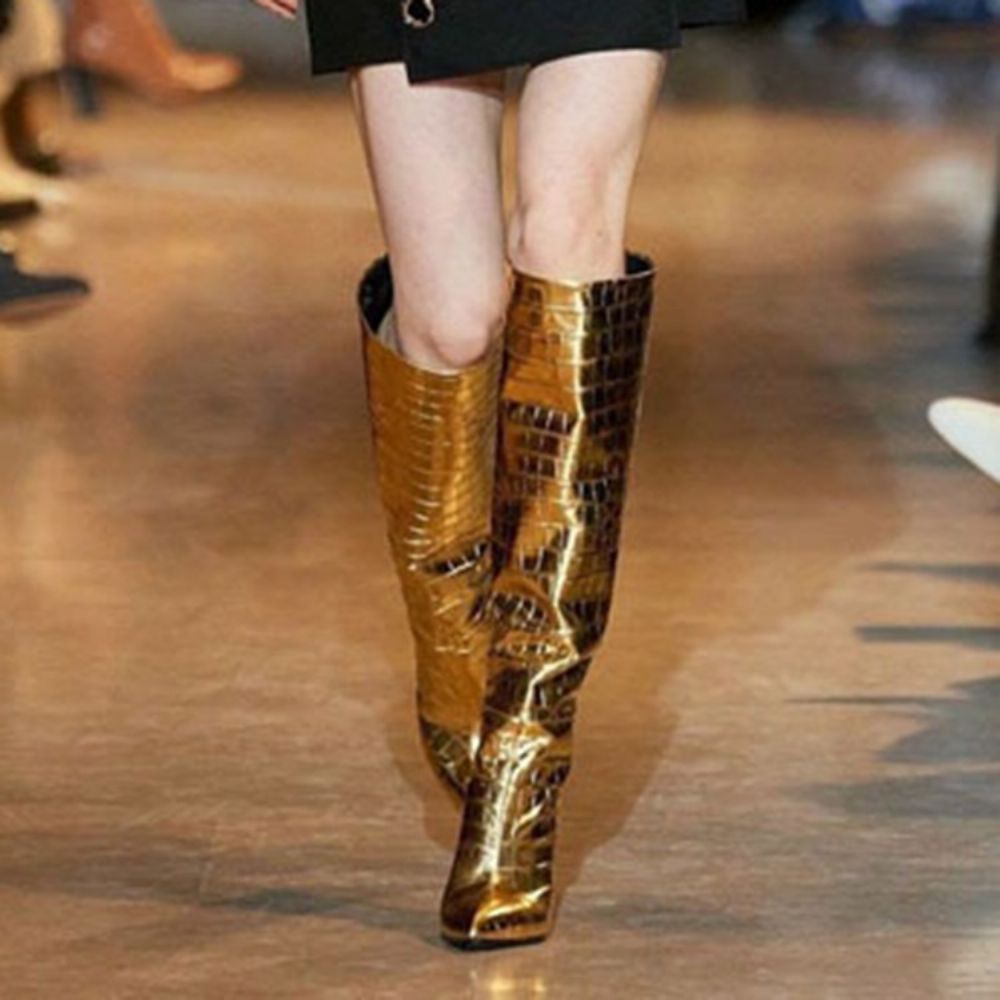 Botas De Lantejoulas Lisas Sem Bico Fino