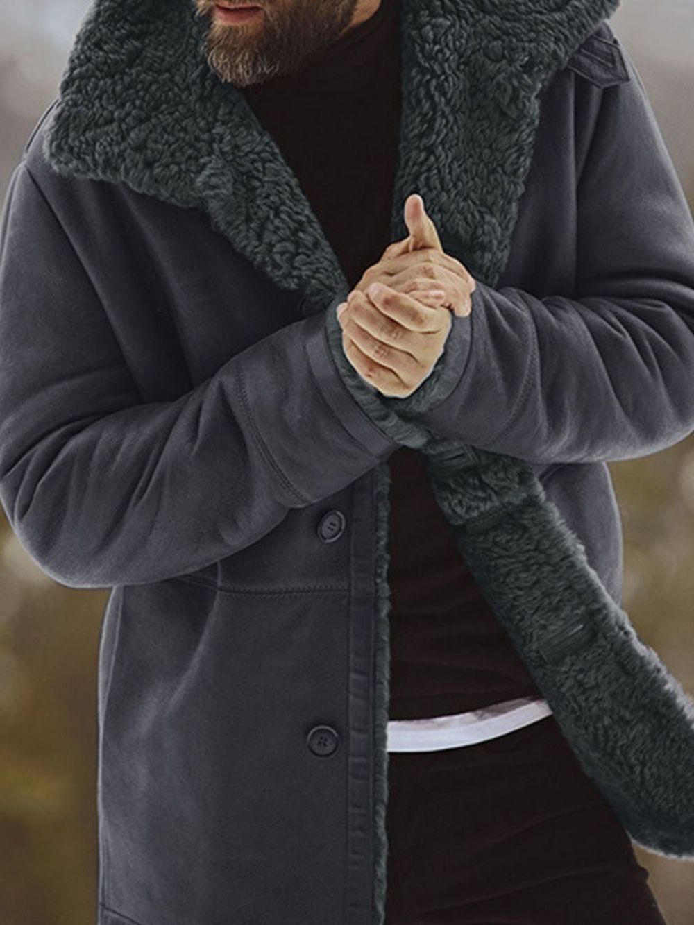 Jaqueta Trespassada De Inverno Simples E Grossa Com Lapela