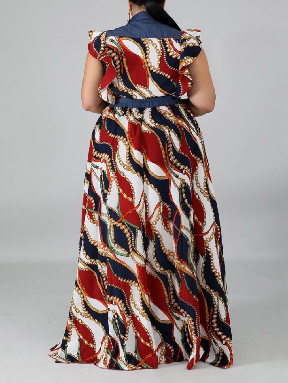 Vestido Feminino Plus Size Com Lapela E Manga Curta Cintura Alta Para Escritório
