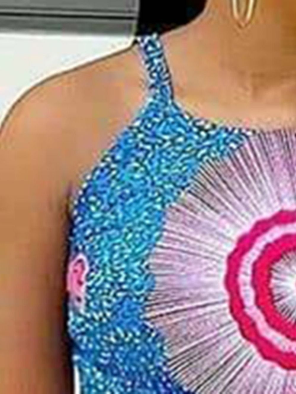 Vestido De Alça De Espaguete Sem Mangas Com Estampa Africana Moda No Joelho