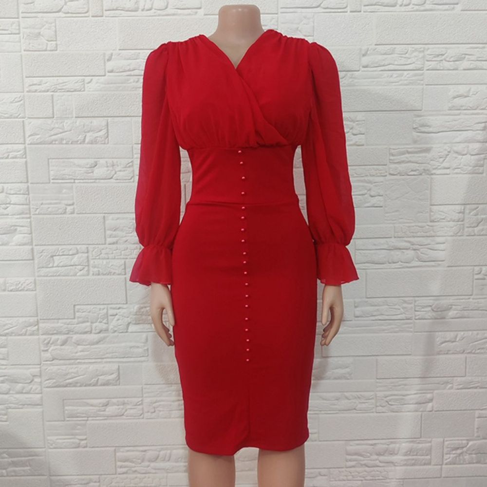 Vestido Body Com Decote Em V Plissado E Meio Da Panturrilha