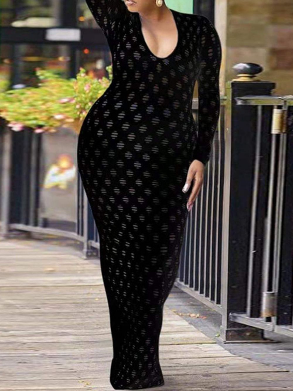 Vestido Pulôver Manga Longa Oca Até O Chão