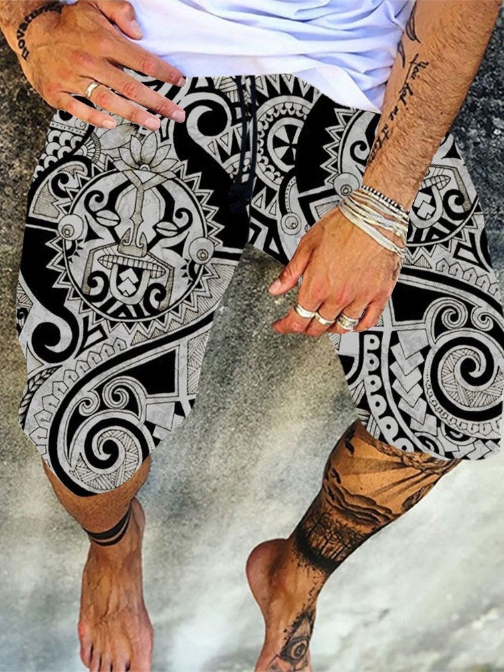 Short Masculino Casual Solto Com Amarração Reto Na Altura Do Joelho