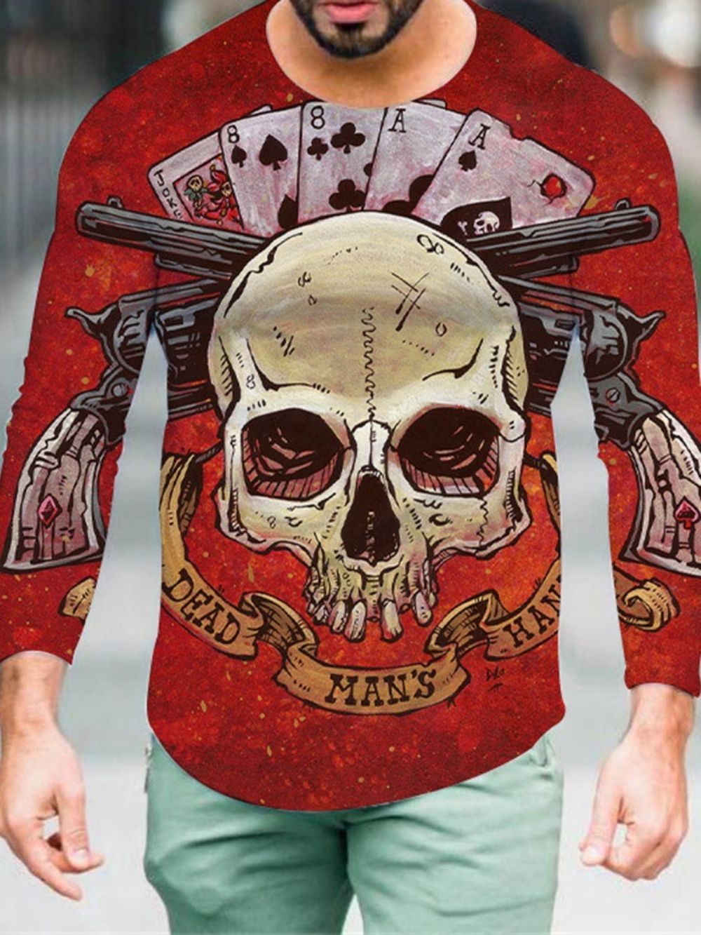 T-Shirt Casual Gola Redonda Com Estampa Reta Manga Longa Casual
