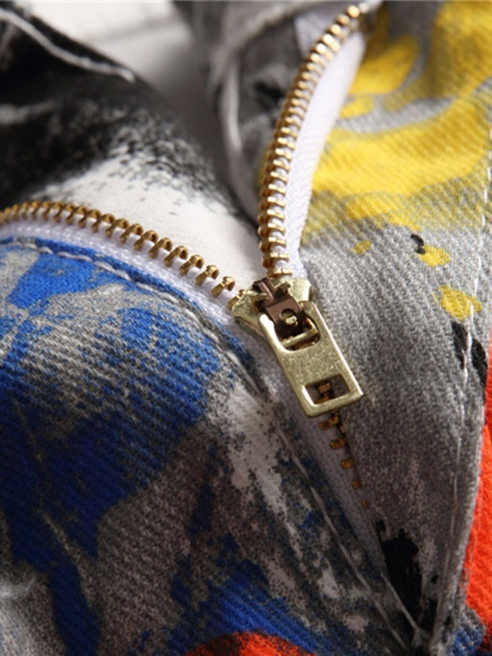 Calça Jeans Estampada Cintura Média Com Zíper