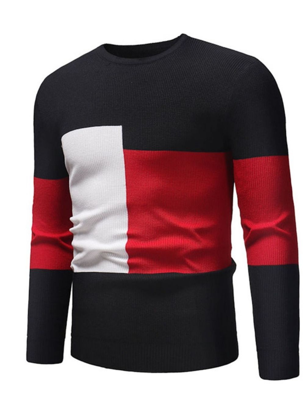 Suéter Masculino Casual Slim Color Block Patchwork Gola Redonda